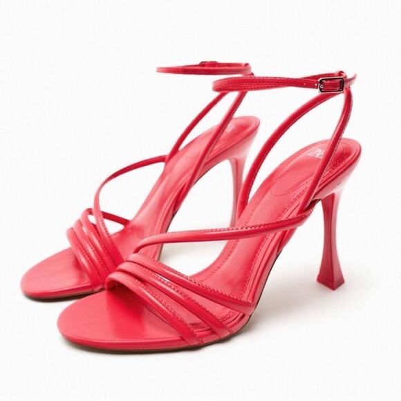 NWT ZARA Women’s Hot Pink High Heeled Strap Sandals size (41) US 10 - Picture 1 of 16